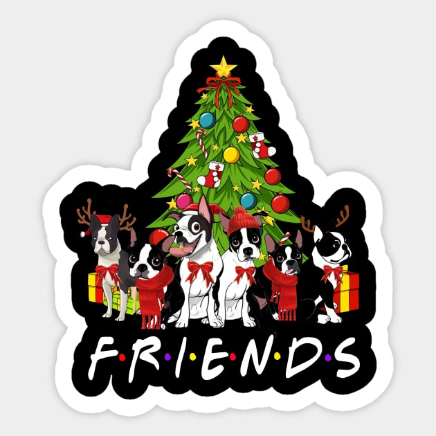 Christmas Tree Boston Terriers Sticker by TeeWind